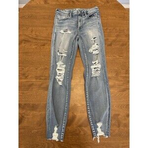 American Eagle Jeans Women’s 6 Regular Skinny Distressed Super Stretch X Raw Hem